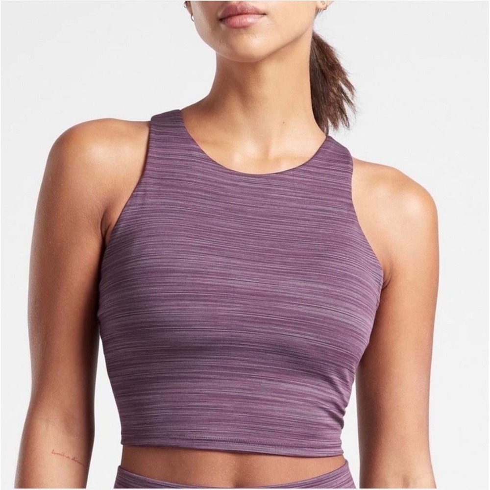 Athleta Women Purple Space Dye High Neck Crop Tank Top Built-In Bra Small